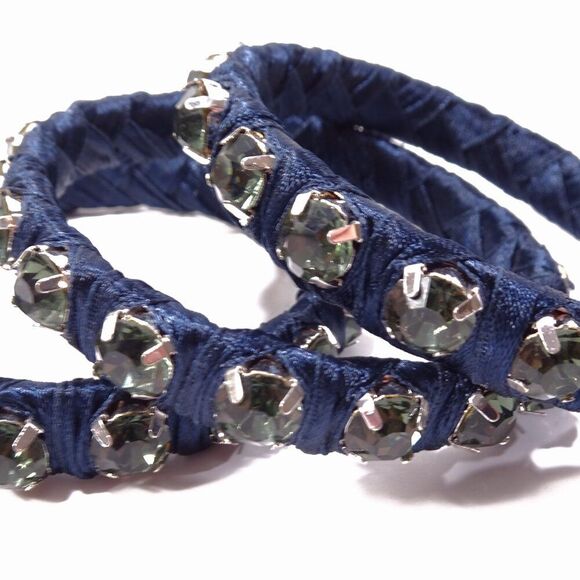 Neiman Marcus Womens Blue Silk Raw Edge Gemstone Bangle Bracelet Set 3 NWT 298 - Picture 2 of 8